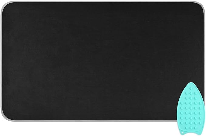 YETTASBIN Black Solid Color Ironing Mat with Silicone Iron Rest Pad, Portable Travel Ironing Blanket Heat Resistant Ironing Board Cover for Washer Dryer Table Top, 47.2 x 27.6 Inch