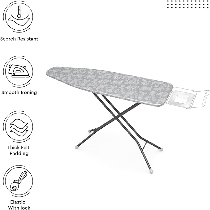 Encasa XO Ironing Board Cover with 4mm Extra Thick Felt Pad for Steam Press – Grey - (Fits Standard Boards of X-Large, 54"x18") Elastic Fitting, Heat Reflective, Protective