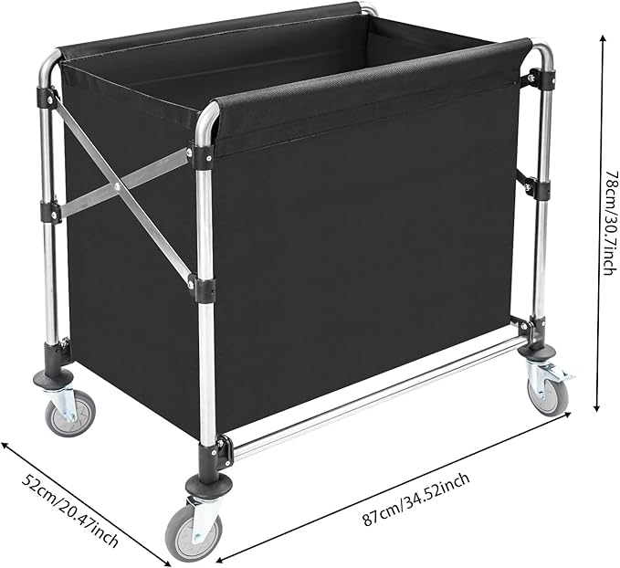Commercial Laundry Cart with Wheels, 440lbs Heavy Duty Folding Laundry Cart, Rolling Laundry Basket with Oxford Cloth Hamper, 34.25 * 20.47 * 30.7in for Home, Dorm, Hotel, and Commercial Use (Black)