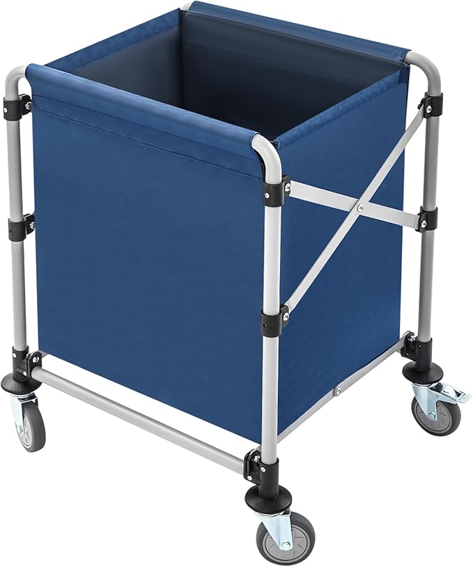 Commercial Laundry Cart, Laundry Basket with 360° Swivel Casters, Folding Laundry Cart Hamper on Wheels Heavy Duty Steel Frame 220 lbs Capacity Large Rolling Laundry Baskets Trucks (Blue)