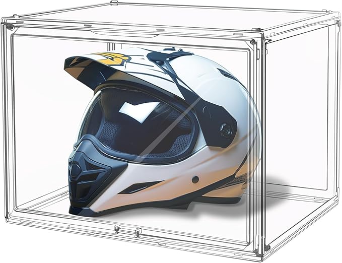 Large Clear Stackable Acrylic Storage Bins with Door, Dustproof Figure Collectibles Display Case, Football & Motorcycle Helmet Showcase, Basketball, Sports Memorabilia Organizer (XL, Count, 3)