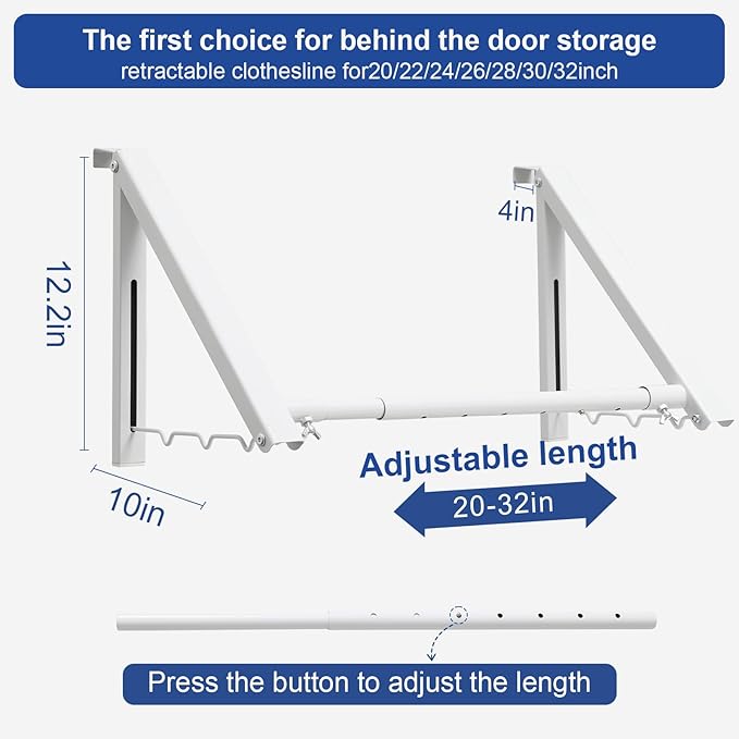 Over The Door Clothes Hanger,1.69 Inch Door Hook for Over The Door Drying Rack,Foldable Retractable Overdoor Hanger Hook for Bathroom,Laundry Room,Apartament and Bedroom
