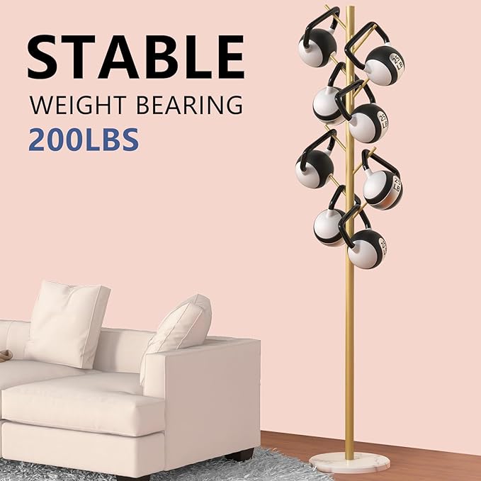 Heavy Duty Coat Rack with Natural Marble Base, Freestanding Metal Coat Stand with 8 Hooks, Modern Stable Coat Hanger Tree for Bags, Jacket, Clothes, and Hats, Gold Metal