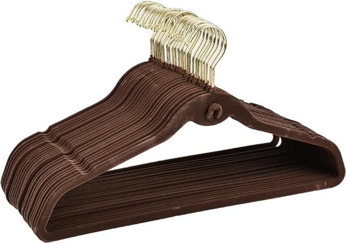 Heavy Duty Velvet Hangers with Cascade Hook, Durable, 360 Degree Rotatable Hook (30, Brown)