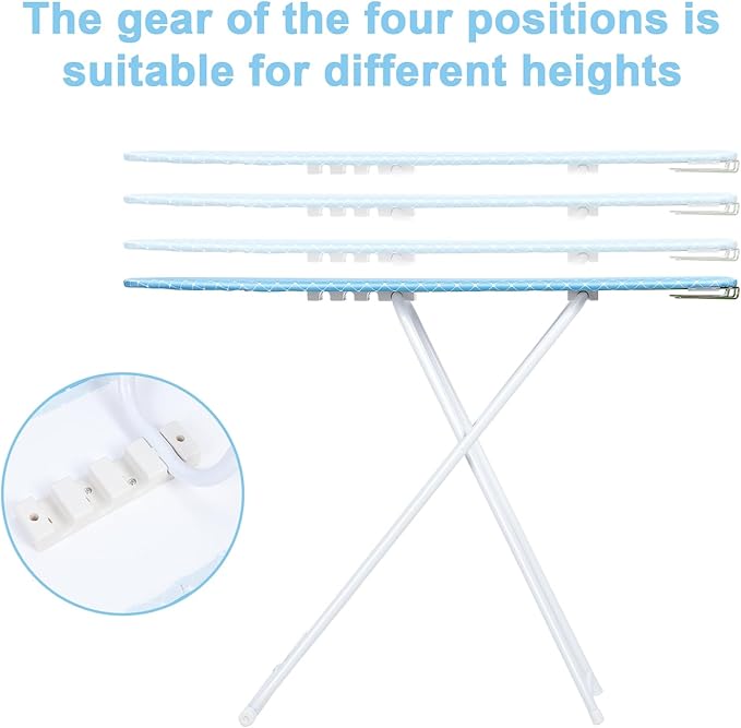 42 inch Ironing Board, Full-Size Folding Ironing Board, 4-Leg Fold-Up Household Ironing Board, Extended Ironing Board Outside with Removable Heat-Resistant Cover Blue