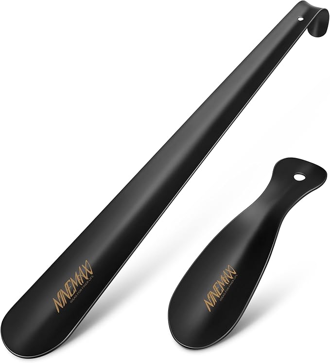 NINEMAX Shoe Horn Long Handle for Seniors Men Women, Metal Long Shoehorn Boot Horn 16.5'', Travel Small Shoe Spoon Helper for Kids 7.5''