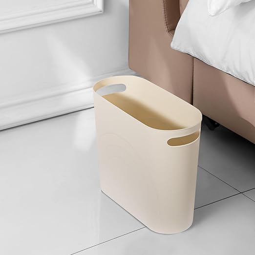 rejomiik Small Trash Can, 3.5 Gallon Slim Garbage Can Plastic Waste Basket with Handles Container Bin for Narrow Spaces Bathroom, Bedroom, Kitchen, Office at Home, 2 Pack Cream
