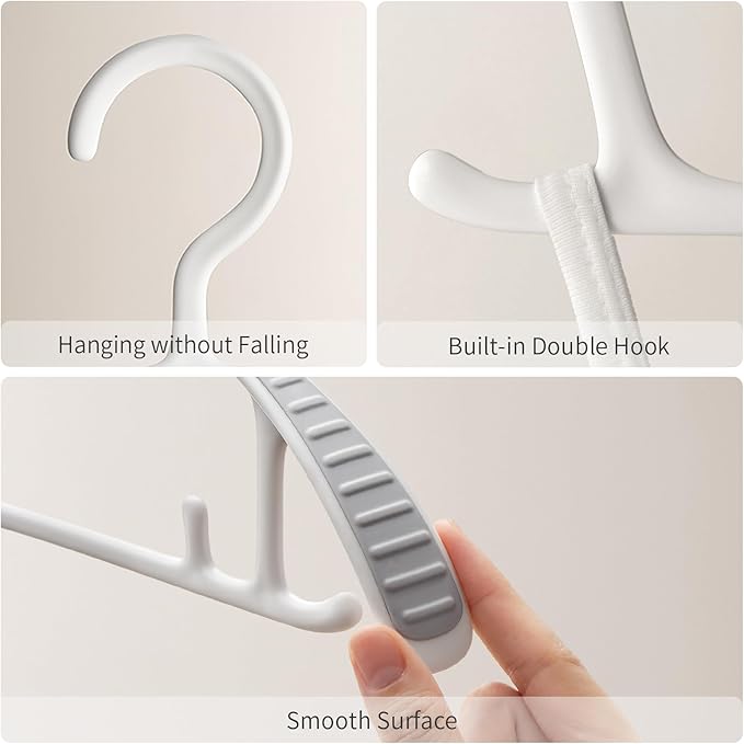 Non-Slip Hangers, Heavy Duty, Durable, Plastic Hanger with Rubber and Horizontal Bar for Closet, Coats, Pants, Shirts, White (20 Pack 16.3 inch)