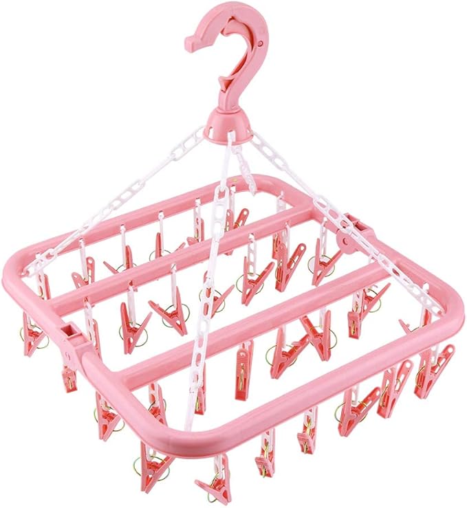 Clip and Drip Hanger Clothes Hanger Drying Rack 32 Clips (Pink)