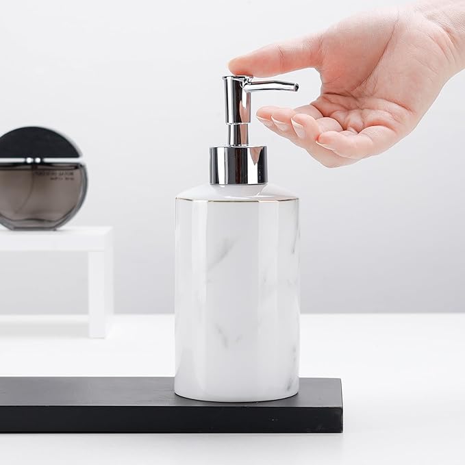 Ceramic Soap Dispenser, White Marble Look Lotion Dispenser 12.5 OZ Liquid Hand Soap Dispenser Pump Bottle for Hotel Kitchen Bathroom, ANTIS'S HOME
