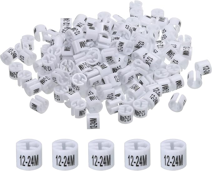MECCANIXITY Clothes Hanger Marker (12-24M, White) Colored Hanger Sizer Garment Markers Tag, Pack of 150