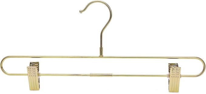 Quality Hangers 10-Pack Pant & Skirt Hanger Set - Gold With Clips - 360-Degree Metal Swivel Hook for Clothes - Anti-Rust Jean Slack & Trouser Hangers