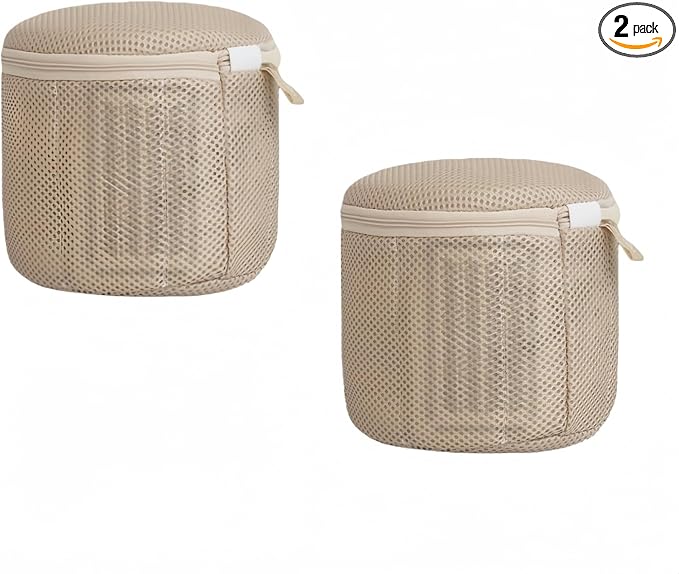 2 Pack Bra Washing Bags for Laundry, Large 7x6in Delicate Underwear Laundry Bags with 3D Structure, Double Frame Support, Soft Side Panels, Thick Mesh(2, Yellow)