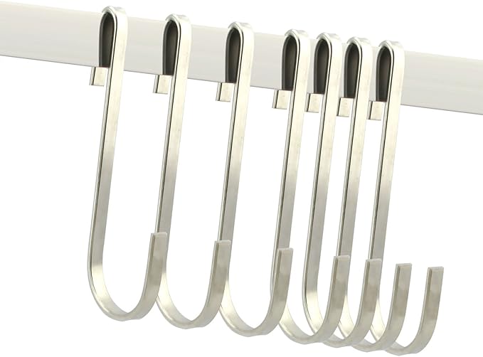 Flat Style Premium Stainless Steel S Hook Cookware Universal Pot Rack Hooks Sturdy Hanging Hooks - Multiple uses for Kitchenware, Pots, Utensils, Plants, Towels - Set of 10