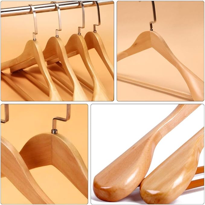 Kids Hangers Wide Shoulder Wooden Hangers Wood Suit Hanger Coat Hanger with Non Slip Pants Bar for Dress Jacket Heavy Clothes Hangers Khaki 45X25.5CM Blazer