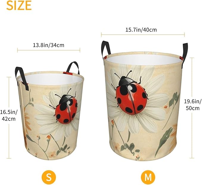 Ladybug And Flower Print Laundry Basket For Storage Bins Gift Baskets Bedroom Clothes Hamper
