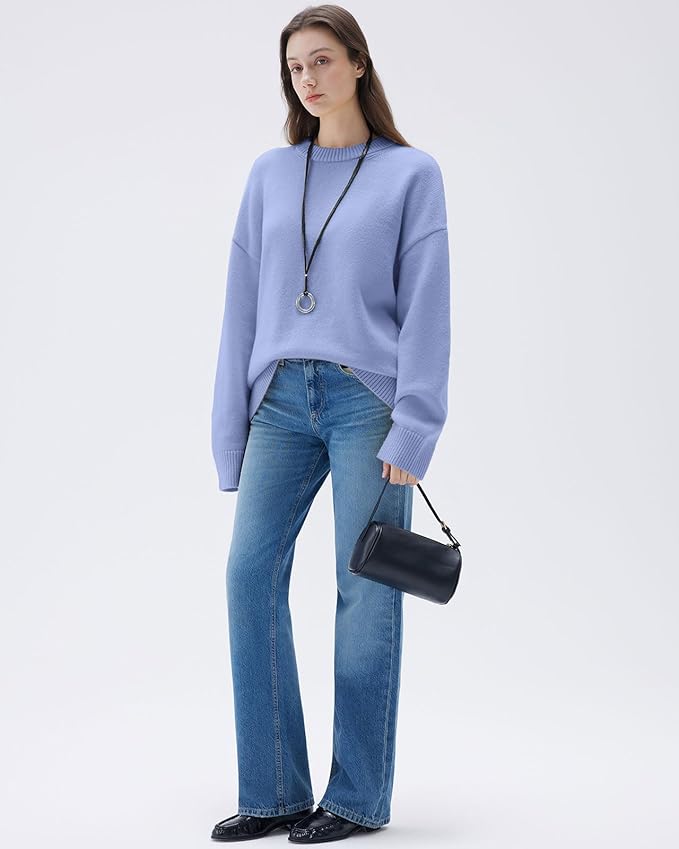 SUUKSESS Women Cashmere Blend Oversized Crew Neck Long Sleeve Pullover Sweaters