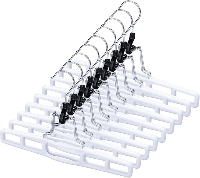AMKUFO 12 Pack Pants-Hangers Skirt-Hangers, Plastic Pant-Hangers-for-Women Men, Pants-Hangers-Space-Saving, Clamp Hangers-for-Pants Jeans Shorts Tie Belt