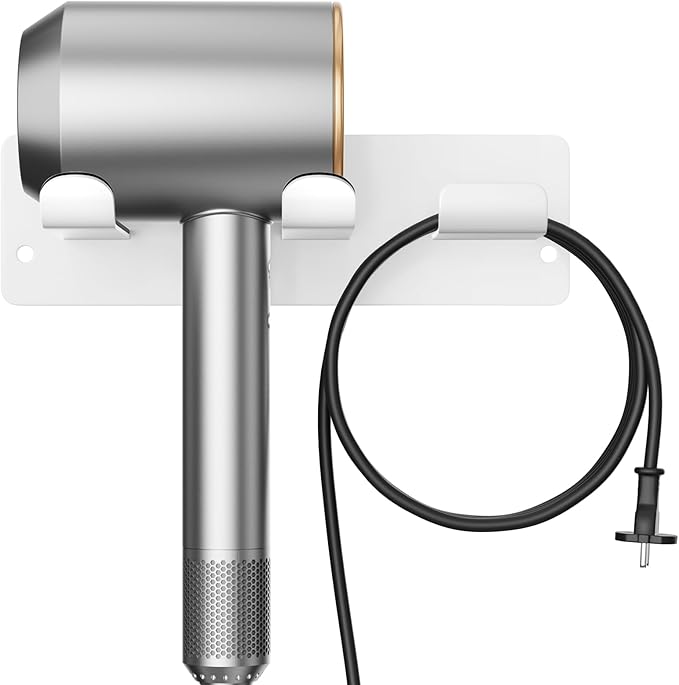 Hair Dryer Holder Wall Mount Compatible 304 Stainless Steel Blow Diffuser Holder Organizer Adhesive for The Bathroom White