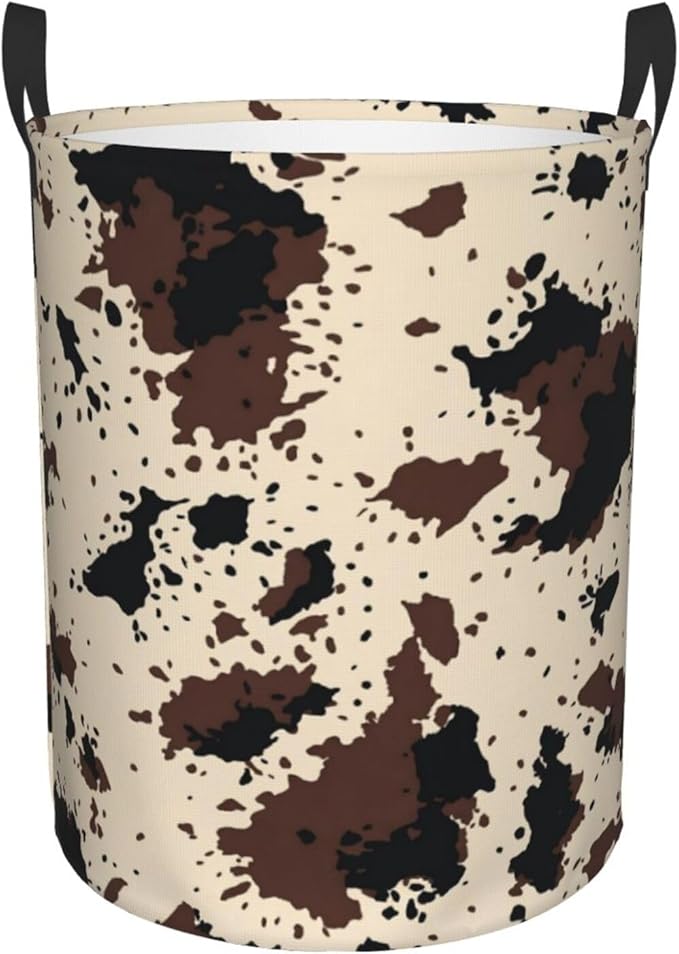 Highland Cow Texture Round Laundry Hamper Cowskin Print Storage Basket Toys Clothes Organizer Bin For Home Bathroom Bedroom Dorm Nursery, 62l