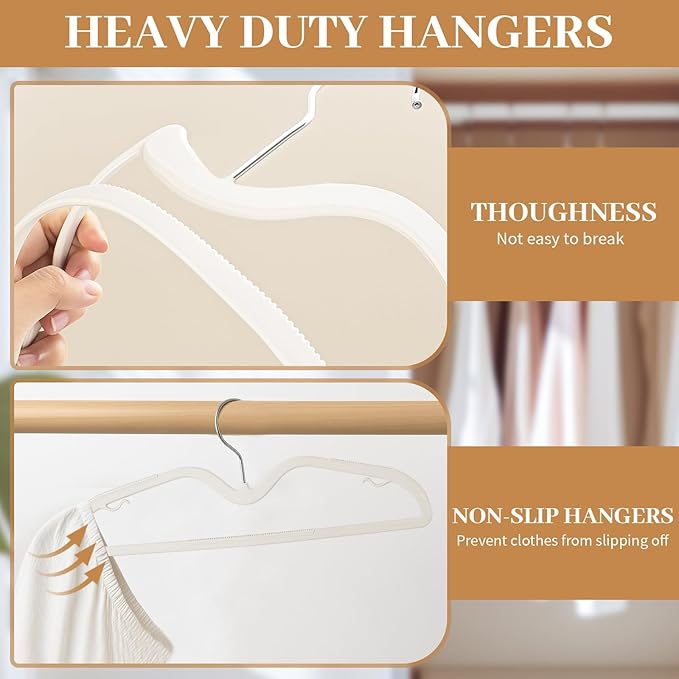 LemonRoad 50 Pcs Upgraded Plastic Short Neck Hangers, Anti-Slip Space Saving Hangers with 360 Swivel Hooks for Clothes, Smooth, Not Velvet (Beige)