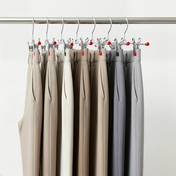 Mawa by Reston Lloyd Non-Slip Space-Saving Clothes Hanger for Pants & Skirts with Two Clips, Style K/40D, Set of 2, 15 3/4" L, Red