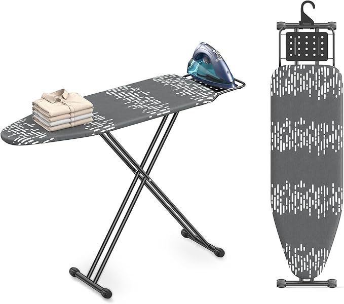 Ironing Board Full Size 54"x13" - Adjustable Height Foldable Iron Board with Iron Rest, Heat-Resistant Cover & Ultra Thick Padding - Heavy-Duty Sturdy Design, Space-Saving Ironing Table (Grey)