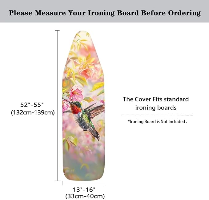 Hummingbird Flowers Sock Stain Resistant Ironing Board Cover Non Stick Scorch Stretchable Easy to Install Iron Replacement Cover Fitted 15 x 54 Inch Iron Board Christmas Red Decor