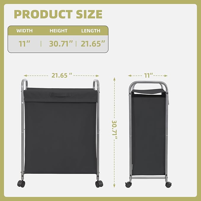Rolling Laundry Hamper with Lid, 85L Slim Laundry Sorter with Wheels, Laundry Basket with Lid, Dirty Cloth Laundry Cart Organizer Storage for Small Place Bathroom, Bedroom, Black