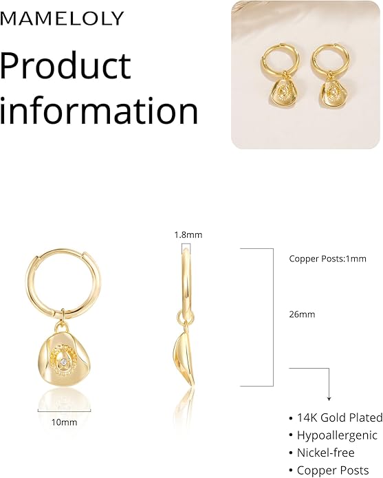 Mameloly Cowgirl Earrings for Women CZ 14K Gold Plated Western Cowboy Hat Dangle Hoop Earrings Cute Jewelry Hypoallergenic