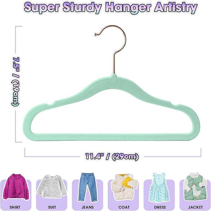 Baby Hangers Velvet 50 Pack-11.4 Inch,Baby Clothes Hanger Non Slip, Kid Hanger for Closet,Durable Infant/Toddler Hangers Teal Hanger