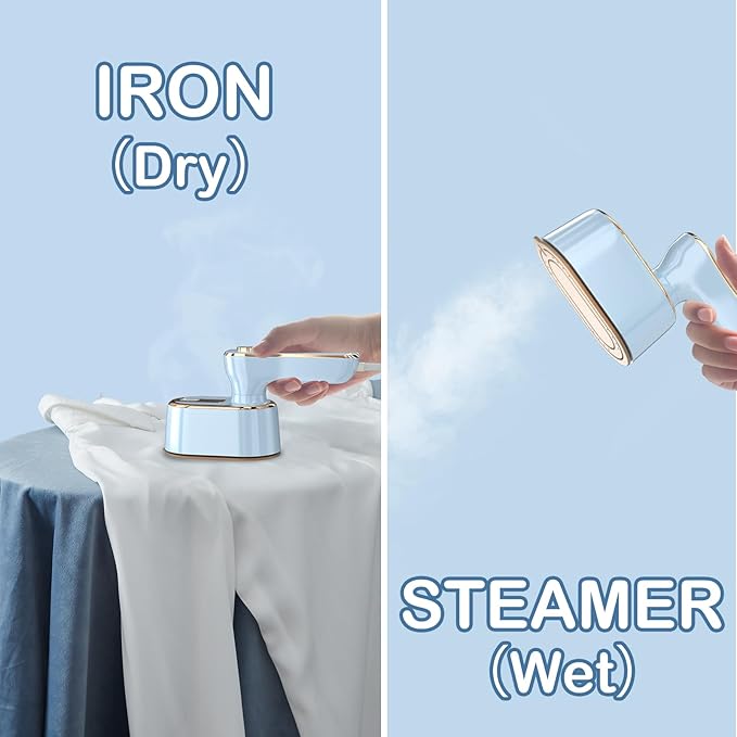 Travel Steamer Iron for Clothes Mini - Portable Ironing Machine Travel Small Size Portable Steamer Travel College Dorm Home Essentials (SkyBlue)