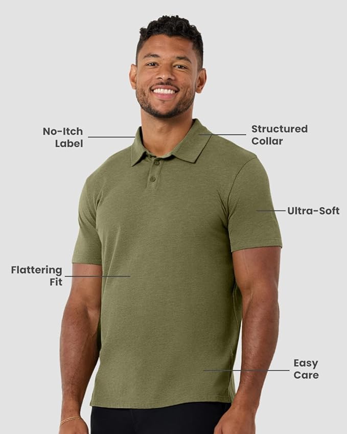 INTO THE AM Polo Shirts for Men - Slim Fit Short Sleeve Collared Shirt S - 4XL Fitted Collar Polos for Work