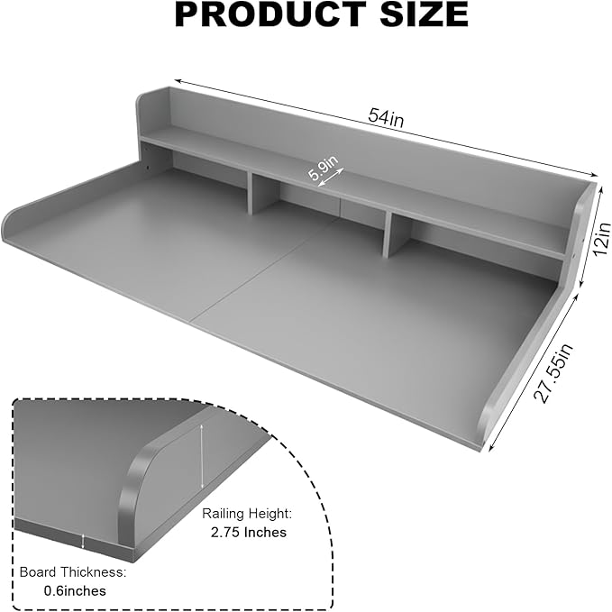 Washer Dryer Countertop with Shelf, 2-Tier Laundry Countertop Over Washer and Dryer, 54" x 27.55" Wooden Table for Folding Clothes for Laundry Room Organization and Storage (Gray)
