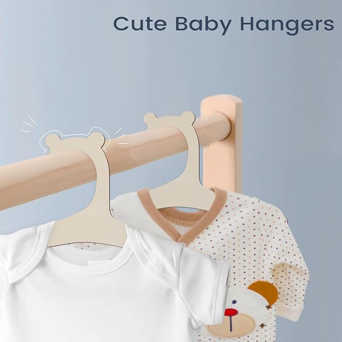 Hongma 20 Packs Wooden Baby Hangers for Baby Clothes, Cute Bear Ears Wood Newborn Baby Girl Boy Hangers for Nursery 9 Inch Kids Toddlers Children Infant Hangers for Closet Coat Pants Clothing Storage