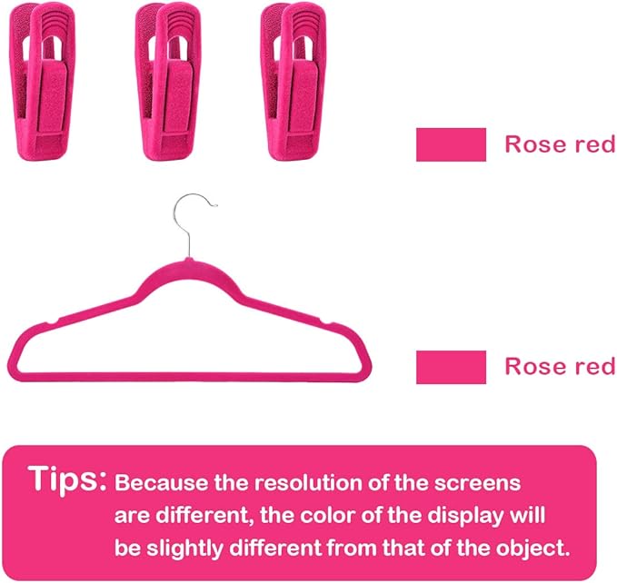 Trgowaul Hot Pink Velvet Hangers Clips, Pants Hangers Velvet Clips, Strong Finger Clips Perfect for Thin Velvet Hangers (20 Pcs, Hot Pink)