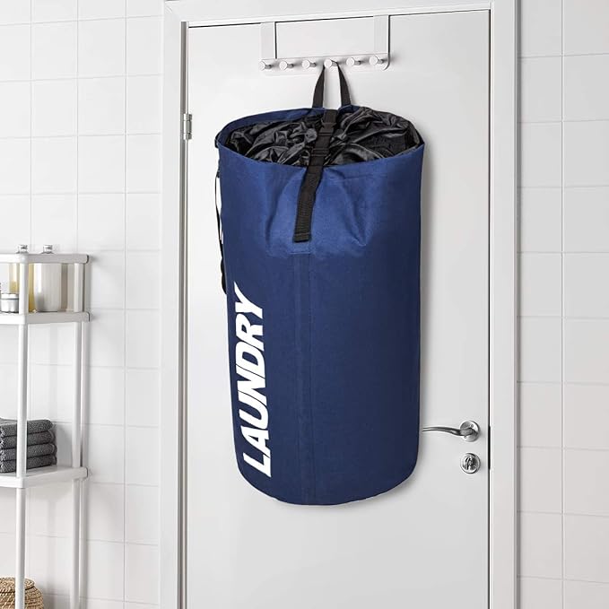 Chrislley 106L Extra Large Laundry Hamper with Drawstring Dorm Room Backpack Laundry Bag Collapsible Laundry Basket for College Students Travel Day Trip（Dark Blue）