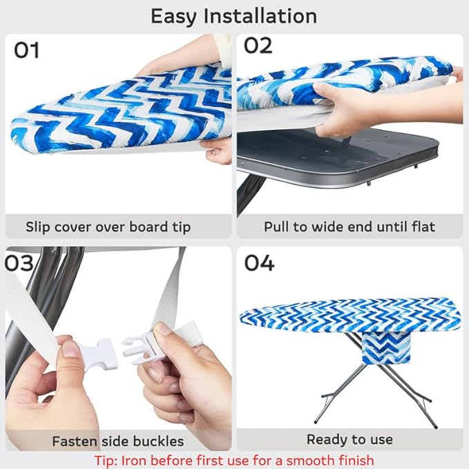 FIOBEE Ironing Board Cover and Pad Extra Thick Iron Board Pad with Heat-Resistant Mesh Padded Iron Board Covers Adjustable Buckle & Elastic Edges for 15x54 Standard Size Ironing Board, Navy Blue