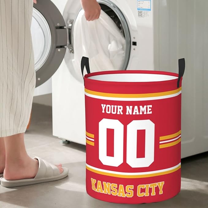 Custom Kansas City Laundry Hamper Personalized Laundry Basket Customized Name And Number Collapsible Storage Basket for Bedroom Bathroom Living Room Gifts