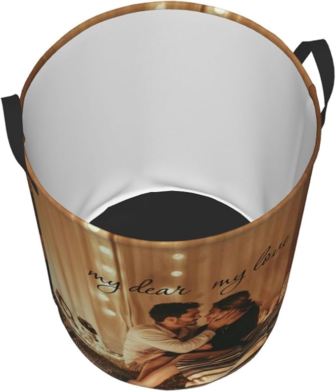 Custom Laundry Basket,Personalized Laundry Hamper With Photo Name,Customized Dirty Clothes Storage With Handle,Collapsible Storage Basket For Bathroom Living Room Bedroom