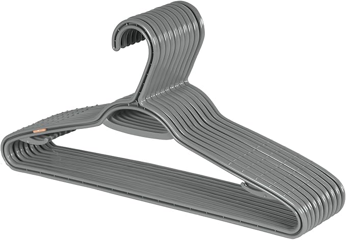 Set of 10 Slim Clothes Hanger by Neatfreak! - Space Saving Hangers For Clothes, Pants, Lingerie and Accessories - Robust Grey Plastic Hangers With Hooks and Pants Bar - 10 Pack