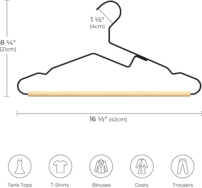 StorageWorks Wire Hangers with Wooden Bar, Heavy Duty Metal Hanger for Pants, Coats, Shirts, Jackets and Suits, 20 Pack