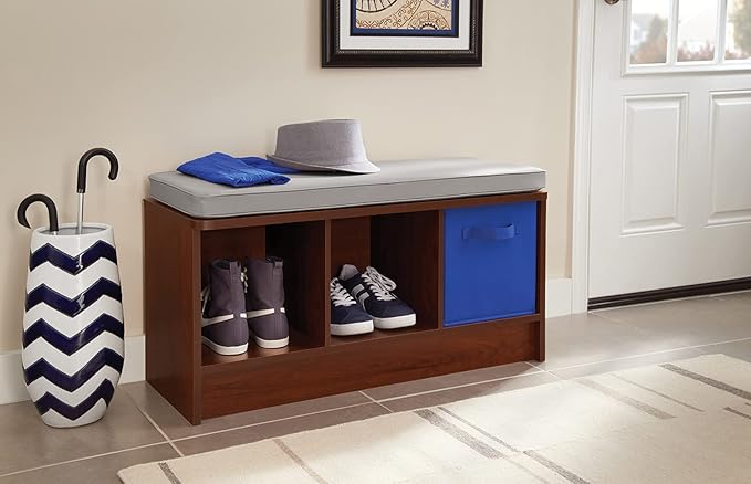 ClosetMaid 1633 Cubeicals 3-Cube Storage Bench, Dark Cherry with Gray Cushion