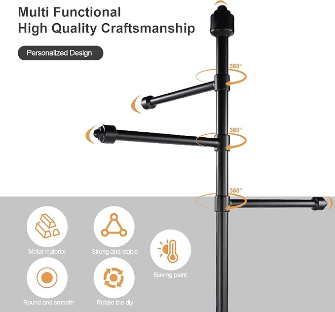 Metal Coat Rack Freestanding heavy duty,Sturdy Coat Tree Stand adjustable height with movable wheels,3 arms can accommodate more Winter Coats Jackets Suits, for Hall Entrance Bedroom Office (Modern)
