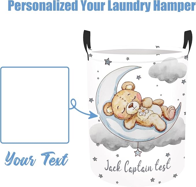 Custom Baby Girl Hamper with Name, 2 Sizes Personalized Name Laundry Baskets for Boys Adults, Customize Bear Toddler Laundry Hamper Storage Organizer for Nursery Utility Room