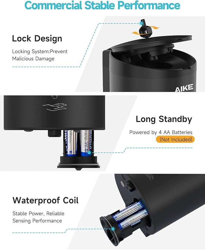 AIKE Wall Mount Automatic Foam Soap Dispenser 25 OZ Commercial Large Capacity Stainless Steel Model AK1205FA(Matte Black)