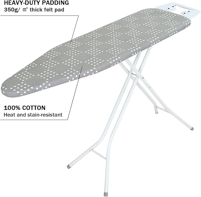 Ironing Board Cover and Pad Standard Size 15 x 54,3 Pairs of Hook and Loop Fastener Straps,Elastic Edges,2 Layers Ironing Board Cover with Thick Padding (Pattern F)