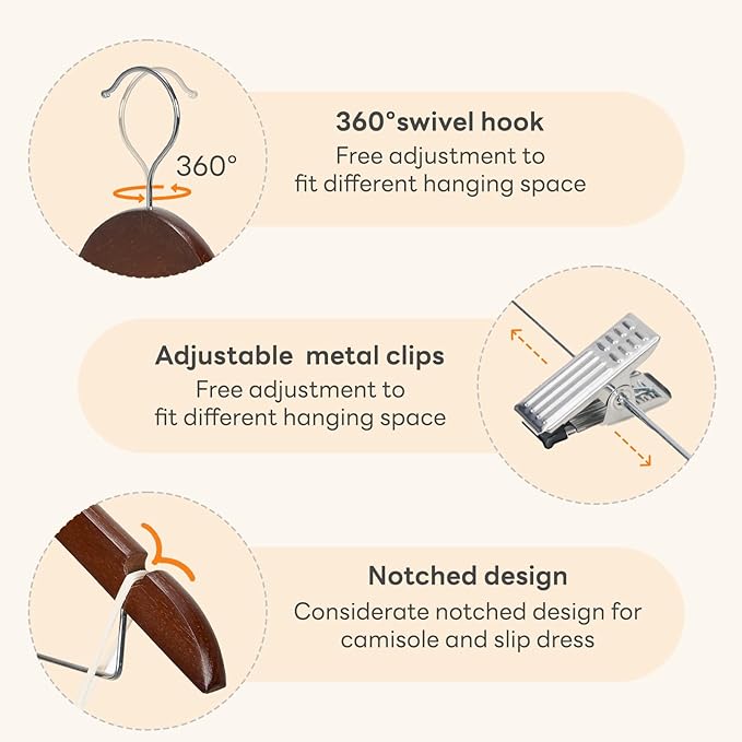 HOUSE DAY Wooden Hangers with Clips 12 Pack, Heavy Duty Walnut Wood Pants Hanger, Premium Skirt Hanger with Adjustable Clips, Solid Clip Hangers for Suit, Blouse, Dress, Coat, Jacket, Bottom