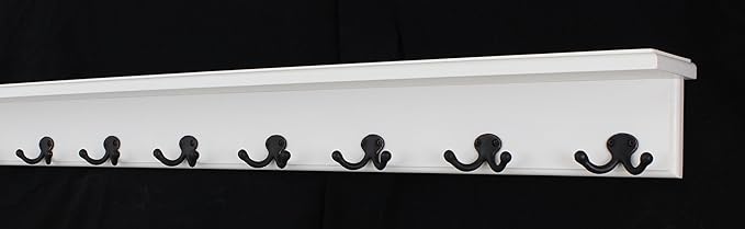 White Shelf Coat Rack with Aged Bronze Double Style Hooks (26" with 5 Hooks)