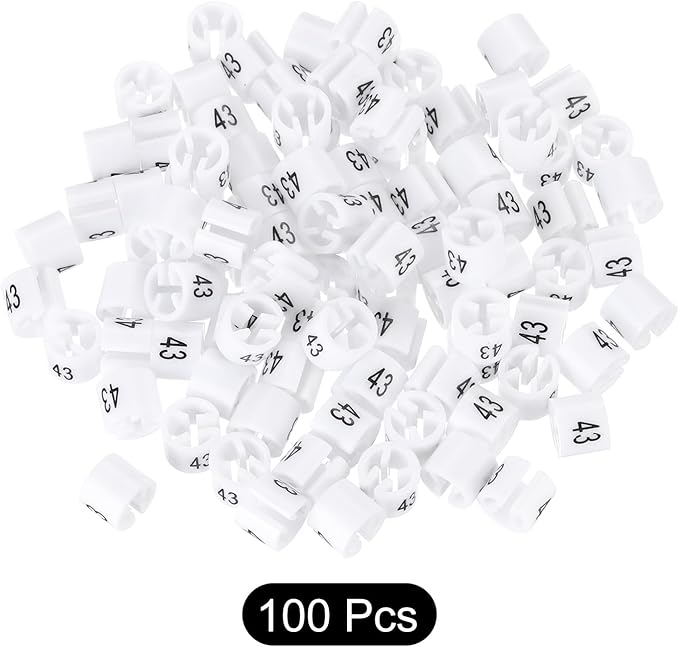 MECCANIXITY Clothes Hanger Marker Colored Hanger Sizer Garment Markers Tag (Number 43, White) for Garment Clothing Color Coding, Pack of 100 Pcs